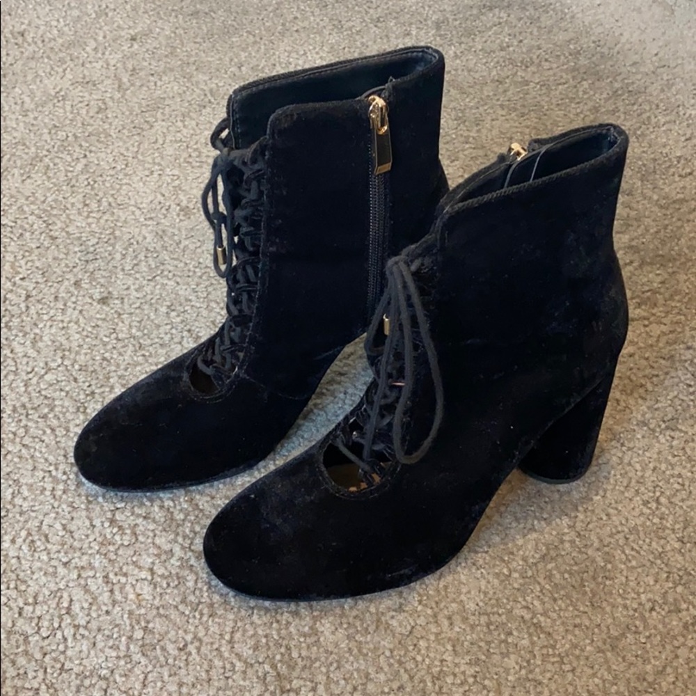 Zara lace up heeled booties velvet